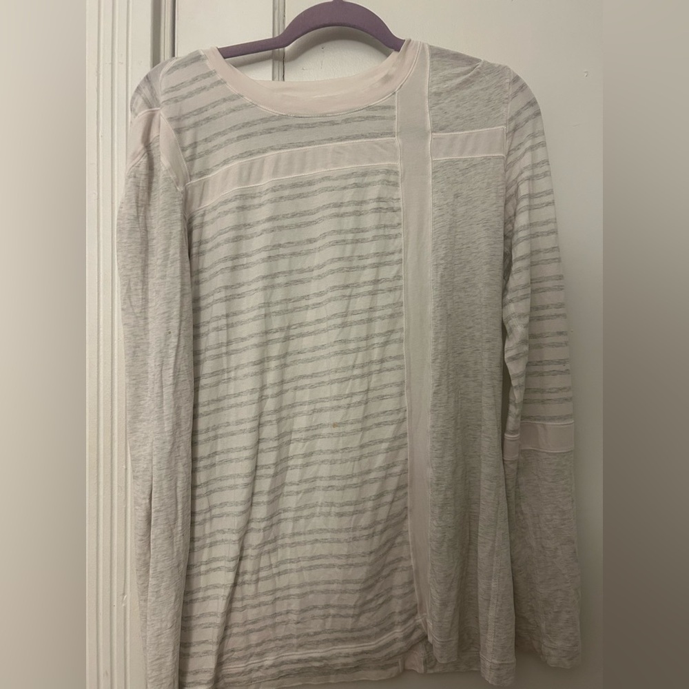 Lululemon Athletica Gray and Cream Striped Long Sleeve